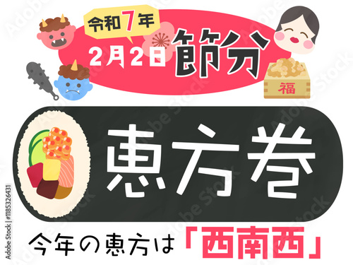 2025年 令和7年の恵方の説明・節分販促用 テンプレート 店頭・小売・販売