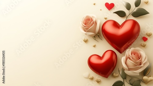 A romantic arrangement featuring red hearts and pink roses, perfect for love-themed occasions.