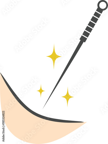 Shining acupuncture needle touch the skin illustration with color