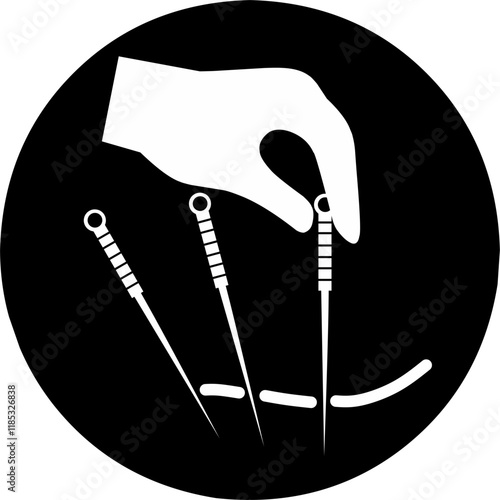 Acupuncture clinic logo with black color background in circle shape illustration.