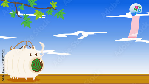 日本の夏の風景のイラスト　風鈴と蚊取線香