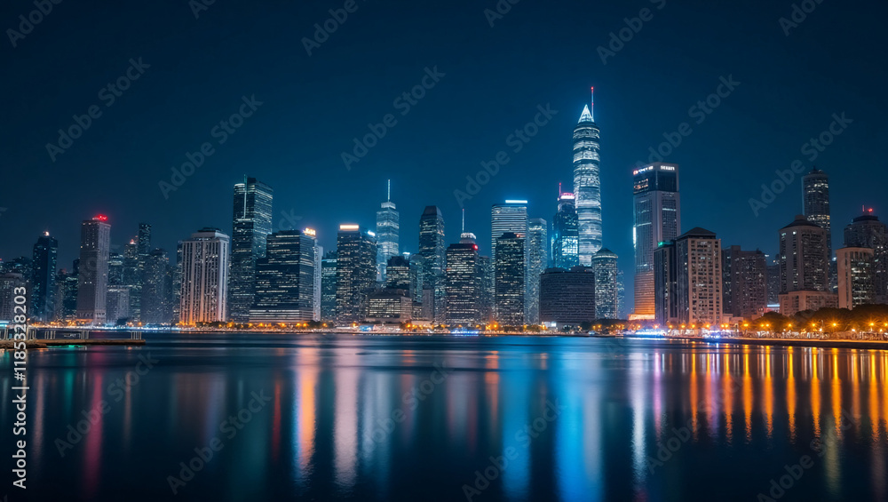 Dynamic Cityscape with Skyscrapers at Night. Dynamic Cityscape with Skyscrapers at Night.