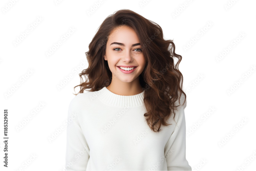 Woman in White Sweater Isolated on Transparent Background