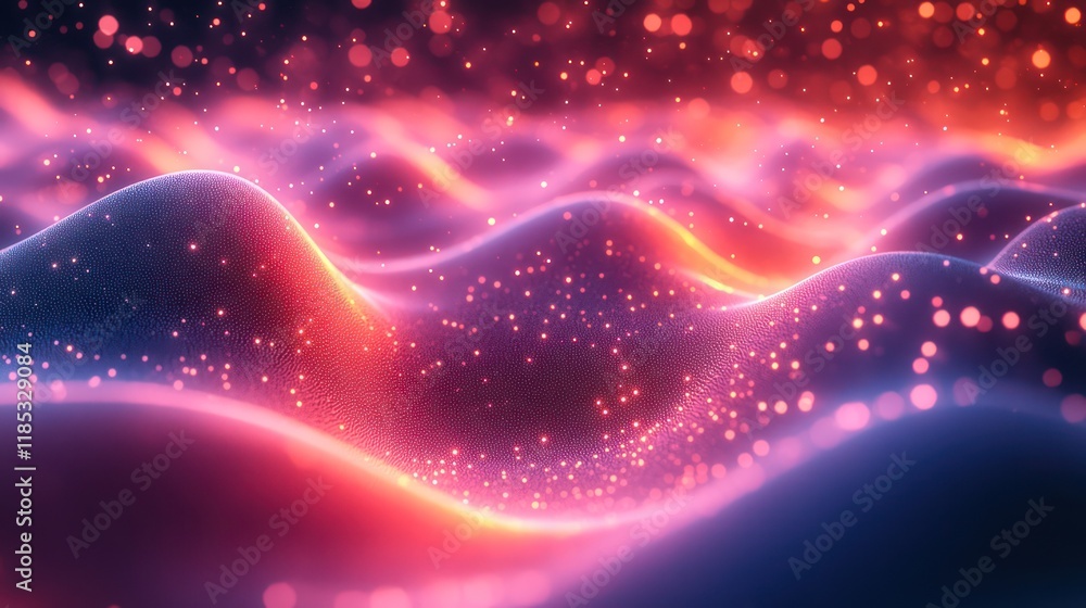 Obraz premium Abstract Glowing Particle Landscape: A Vivid Symphony of Colors