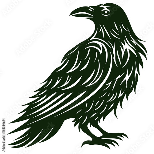 Vector Illustration of a Crow, Featuring Glossy Black Feathers, Sharp Beak, and Mysterious Expression, Symbolizing Intelligence, Mystery, and Omens, Perfect for Dark Art, Symbolic Designs, and Animal 