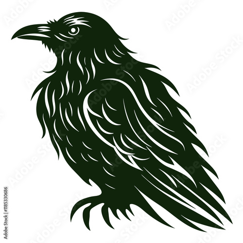 Vector Illustration of a Crow, Featuring Glossy Black Feathers, Sharp Beak, and Mysterious Expression, Symbolizing Intelligence, Mystery, and Omens, Perfect for Dark Art, Symbolic Designs, and Animal 