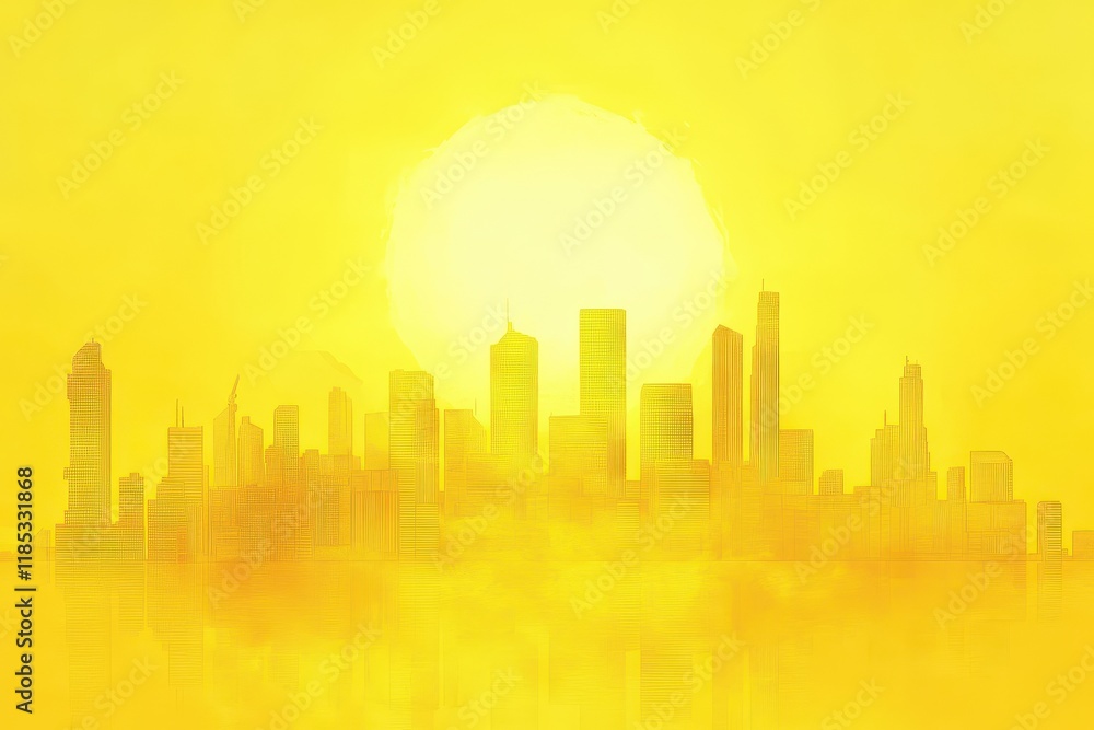 Fototapeta premium Yellow Cityscape Skyline Sunrise Urban Buildings