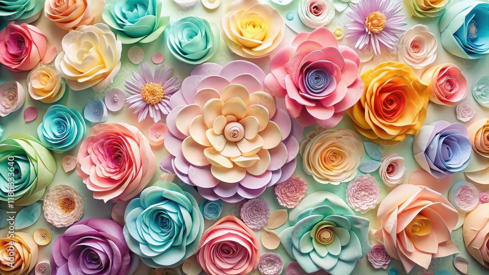 Vibrant paper rose backdrop with delicate petals and soft colors in a studio setting Vibrant paper rose backdrop with delicate petals and soft colors in a studio setting