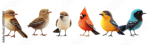 colorful birds collection on white background photo