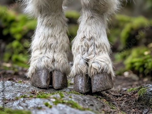 Close-Up of Mountain Goat Hooves on Rocky and Mossy Terrain photo