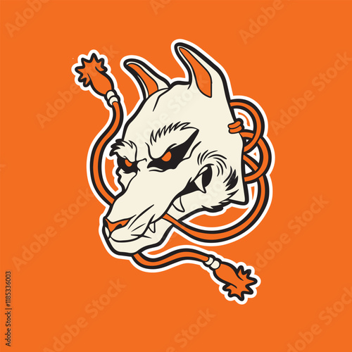 kitsune mask illustration, Japanese traditional mask, kitsune, kabuki, bunny, fox, logo icon vector