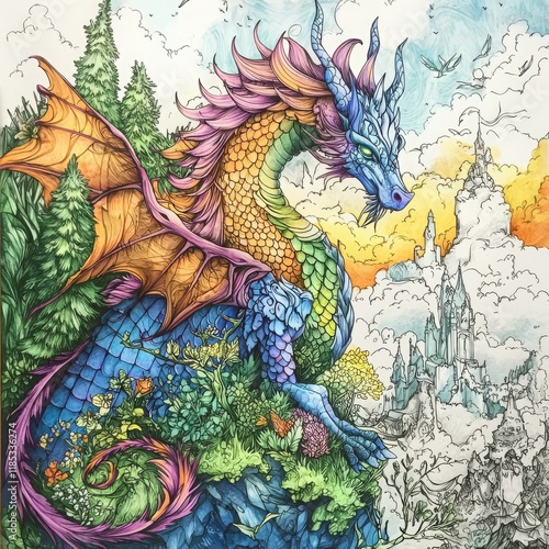 Vibrant Whimsical Dragon Illustration photo