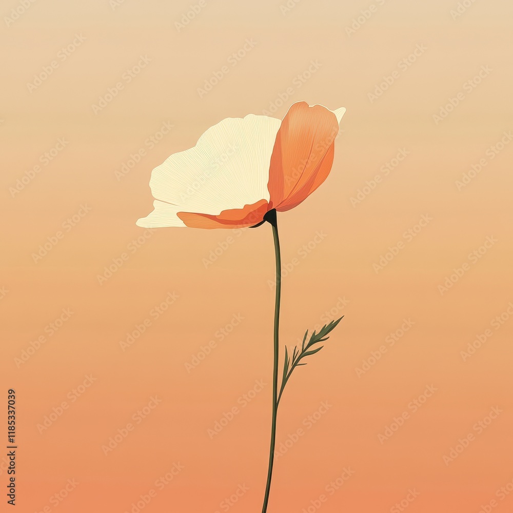 Fototapeta premium Elegant Peach and Cream Poppy Flower Illustration
