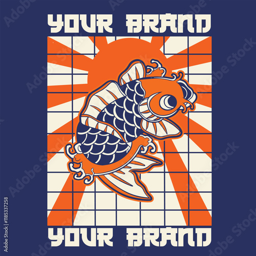 Koi fish character logo design vector illustration t-shirt design