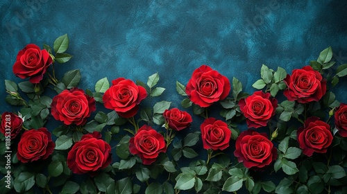 Wallpaper Mural Deep Red Roses Arranged on a Teal Background Torontodigital.ca