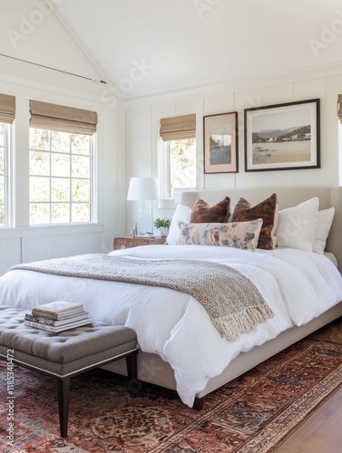 Serene Master Bedroom with Coastal Decor and White Bedding