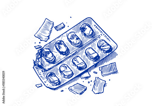 Blister Pack Waste Hand Drawn Illustration Vector Isolated