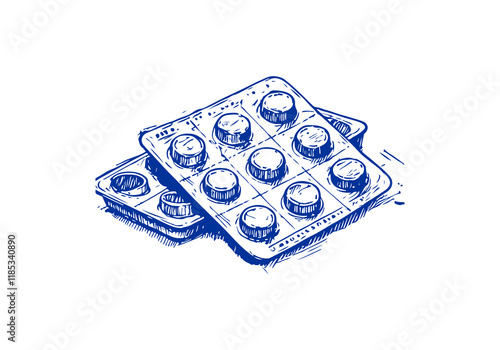 Blister Pack Waste Hand Drawn Illustration Vector Isolated