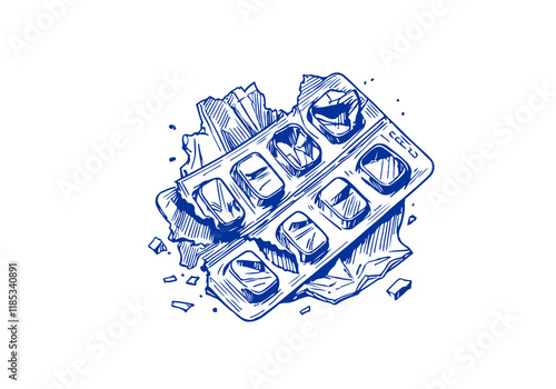 Blister Pack Waste Hand Drawn Illustration Vector Isolated
