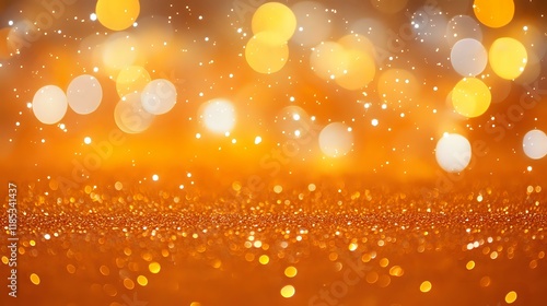 A vibrant orange glitter background with sparkling yellow and white bokeh lights, evoking energy and creativity in a festive display