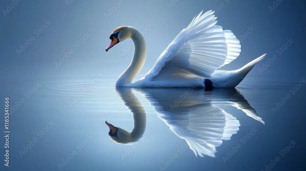 Obraz premium Graceful White Swan on Serene Lake with Perfect Reflection