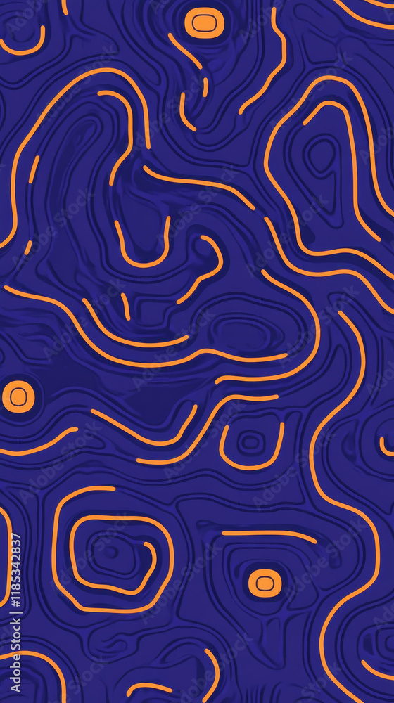 Obraz premium Abstract blue and orange pattern with wavy lines