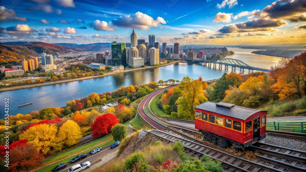 Panoramic View of Duquesne Incline, Pittsburgh, Pennsylvania in September Panoramic View of Duquesne Incline, Pittsburgh, Pennsylvania in September
