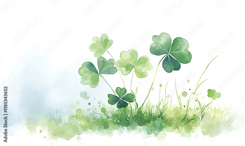 Fototapeta premium spring background with green grass and clover leaves-generative ai