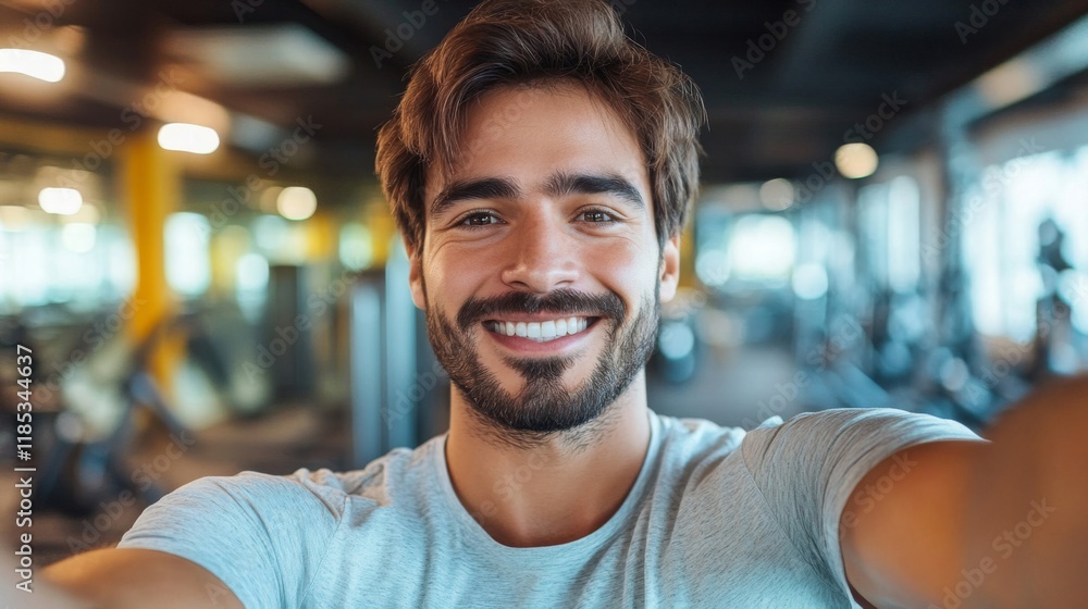 Smiling Man Taking a Selfie at the Gym