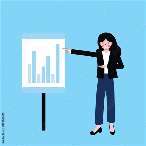 Business illustration concept. Business woman is presenting her analysis of the company. Vector Illustration