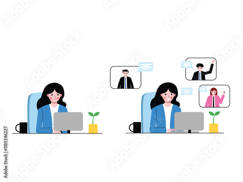 Business illustration concept. business woman doing work from home, remote work, work anywhere. Vector Illustration