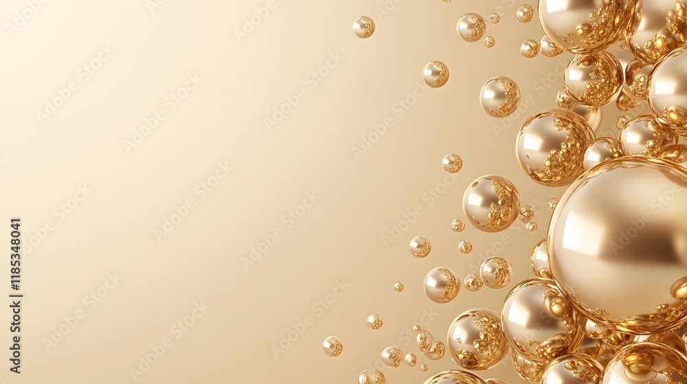 Fototapeta premium Golden Spheres Floating on a Beige Background