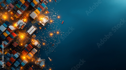 Dynamic container ship operations at night port city aerial view industrial environment maritime concept for global trade photo