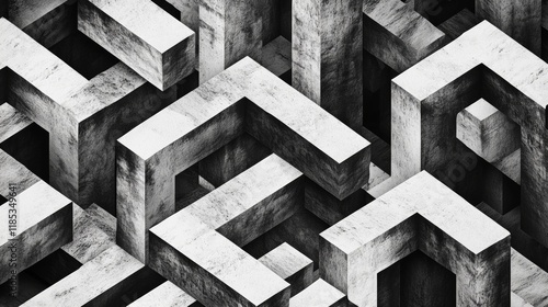 A visually striking 3d geometric pattern designed for wallpaper use its monochrome color scheme offers a modern and minimalist aesthetic, ideal for interior design and decoration purposes