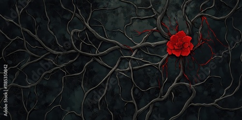Dark Vines Entwined Red Rose Blood Art