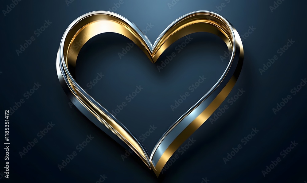 Gold and silver heart shape on dark background. Gold and silver heart shape on dark background.