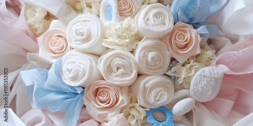 Pastel Diaper Cake Bouquet Illustration, a Lovely Baby Shower Gift