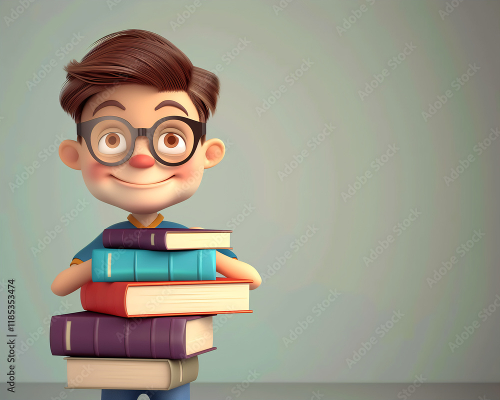 Cute Cartoon Boy Holding Books Illustration for Back-to-School and Education Themes Cute Cartoon Boy Holding Books Illustration for Back-to-School and Education Themes