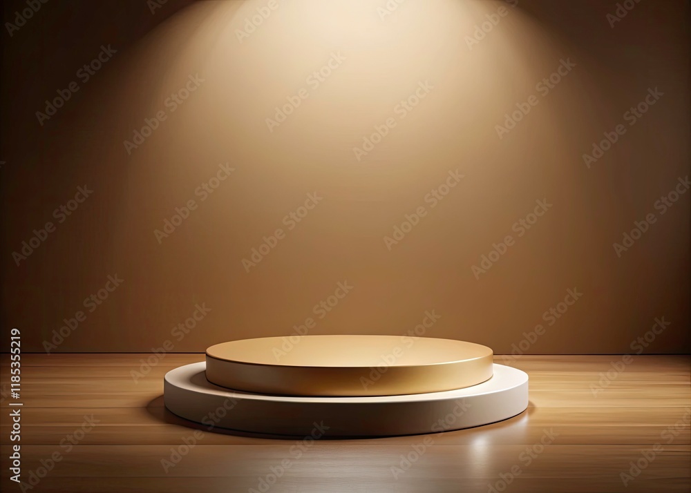 Empty brown pedestal, round display platform, perfect for showcasing products. 3D rendered mockup. Empty brown pedestal, round display platform, perfect for showcasing products. 3D rendered mockup.