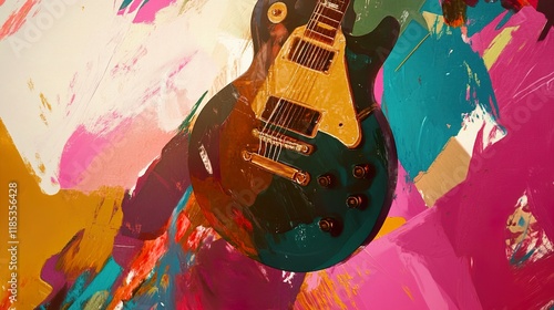 Abstract Guitar Painting: Vibrant Colors and Bold Strokes photo