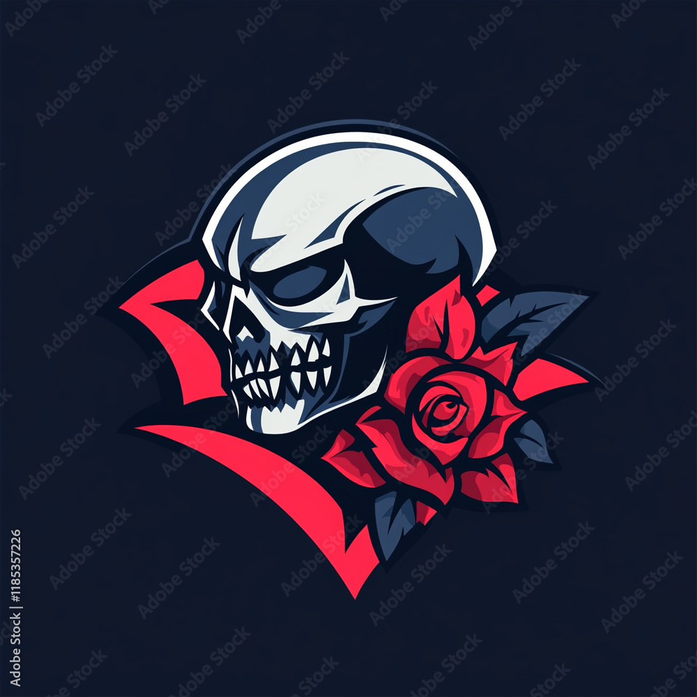 Skull and Rose Shoulder illustration sports team logo Skull and Rose Shoulder illustration sports team logo