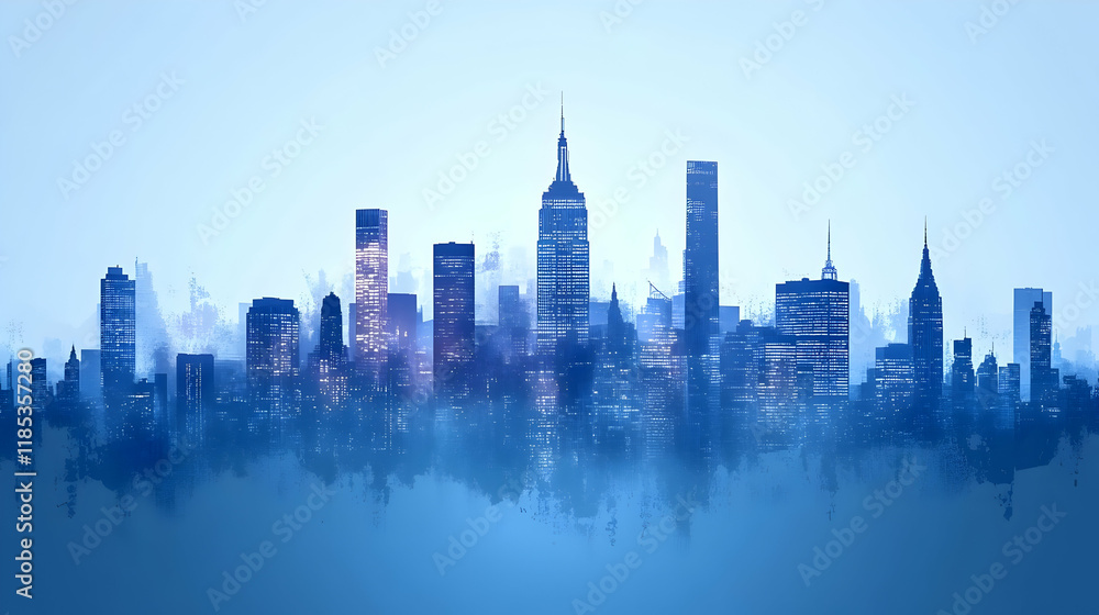 Fototapeta premium Cityscape Dawn Reflection, Urban Skyline