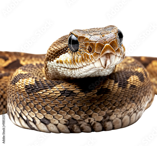 snake closeup - brown reptile on white background photo