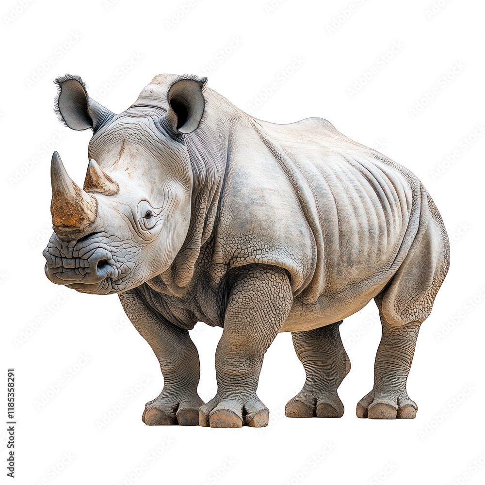 Fototapeta premium A realistic depiction of a rhinoceros standing upright.