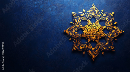 Intricate golden pattern with blue background for Ramadan celebration decor