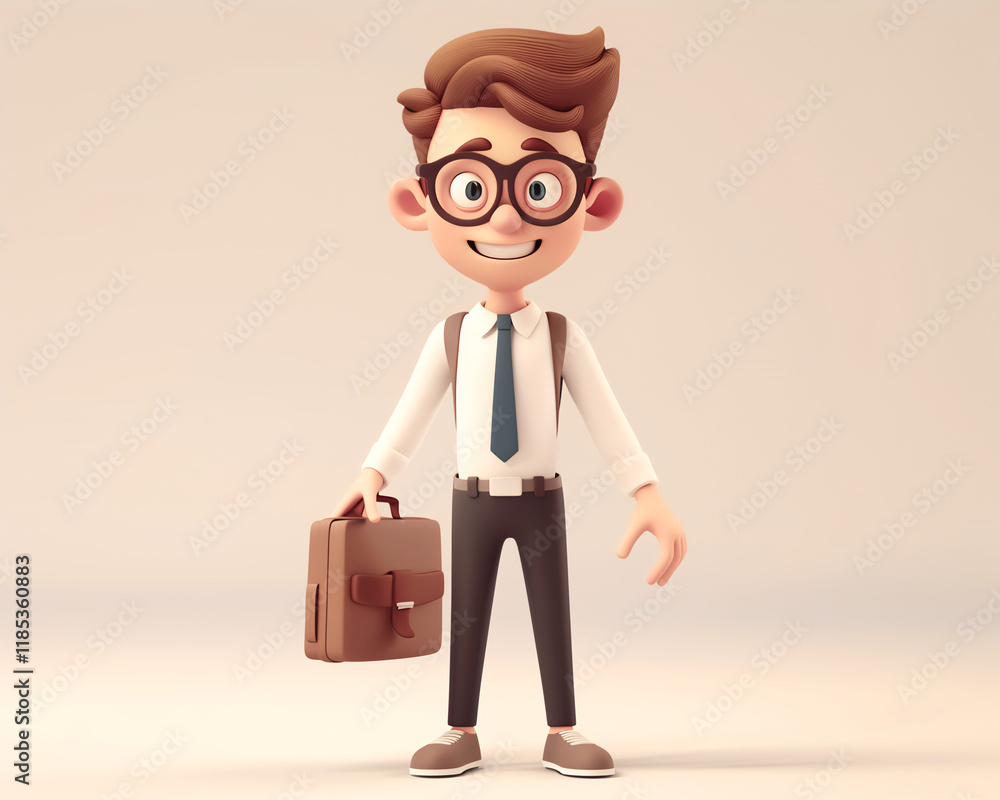 Cartoon Businessman Illustration with Glasses and Briefcase for Business and Office Themes Cartoon Businessman Illustration with Glasses and Briefcase for Business and Office Themes