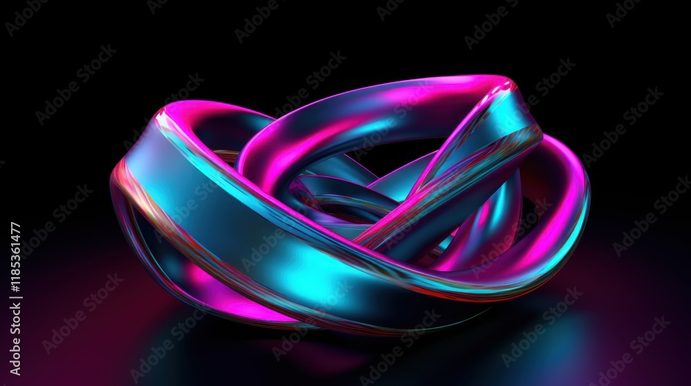 Abstract Neon Twisted Metal Rings in Vivid Pink and Blue Hues on Dark Background Abstract Neon Twisted Metal Rings in Vivid Pink and Blue Hues on Dark Background