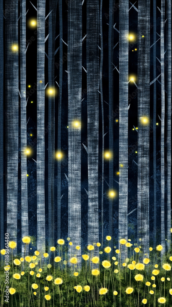 Fototapeta premium Enchanted Forest at Night with Glowing Flowers