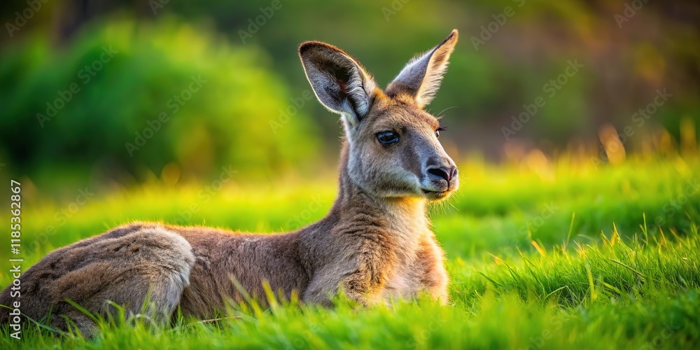 A relaxed kangaroo grazes on a grassy plain. Australian outback. A relaxed kangaroo grazes on a grassy plain. Australian outback.