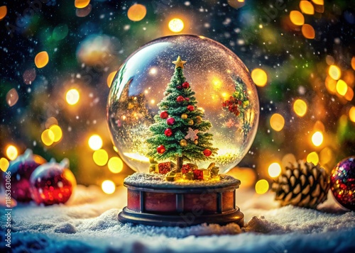 A sparkling snow globe Christmas tree, a vintage treasure.